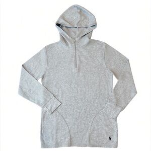 Polo Ralph Lauren Mens Gray Waffle Knit Quarter Zip Hoodie Thermal Medium